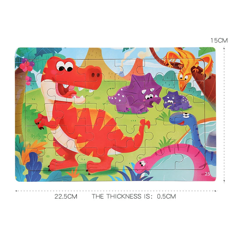 Puzzle en bois 30 pcs – Dinosaures, Sirène ou Camion de pompiers : explore, découvre, grandis ! “Stimule la concentration, la mémoire visuelle et la motricité fine – Jouet éducatif, sain et adorable."