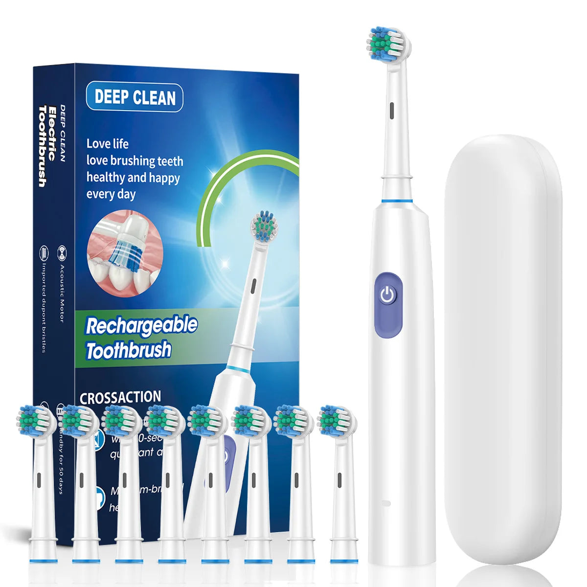 đŠ· Brosse Ă Dents Ălectrique Rotative Rechargeable â JusquâĂ 30 Jours dâAutonomie â 5 Modes & 8 TĂȘtes Incluses