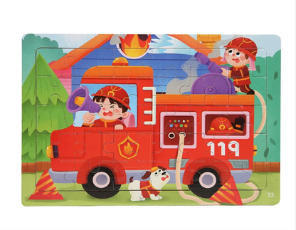 Puzzle en bois 30 pcs – Dinosaures, Sirène ou Camion de pompiers : explore, découvre, grandis ! “Stimule la concentration, la mémoire visuelle et la motricité fine – Jouet éducatif, sain et adorable."