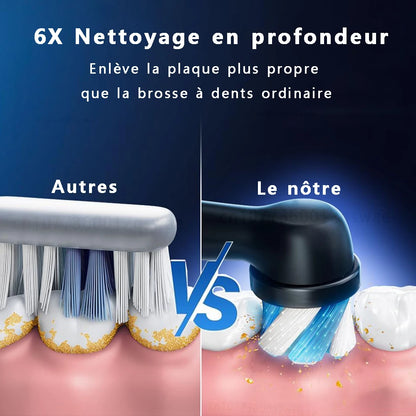 🦷 Brosse à Dents Électrique Rotative Rechargeable – Jusqu’à 30 Jours d’Autonomie – 5 Modes & 8 Têtes Incluses