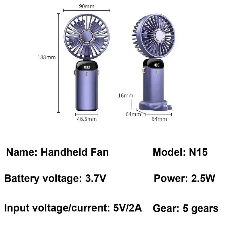 2025 New Usb Handheld Fan Digital Display Folding Aromatreatment Desktop Fan Mini Portable Outdoor Small Fan