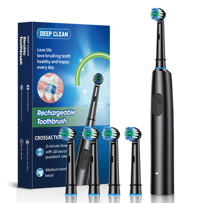 🦷 Brosse à Dents Électrique Rotative Rechargeable – Jusqu’à 30 Jours d’Autonomie – 5 Modes & 8 Têtes Incluses