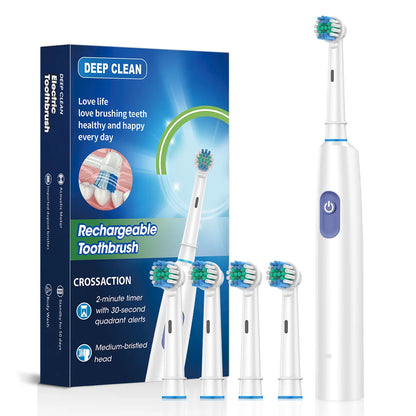 🦷 Brosse à Dents Électrique Rotative Rechargeable – Jusqu’à 30 Jours d’Autonomie – 5 Modes & 8 Têtes Incluses