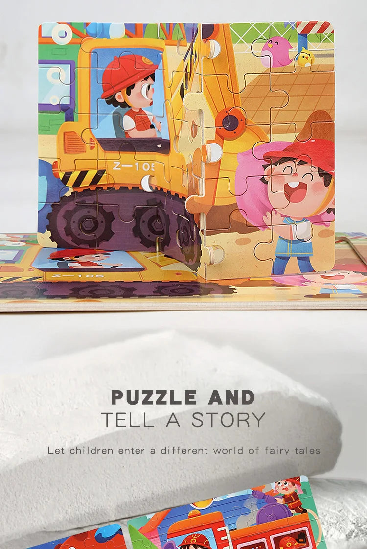 Puzzle en bois 30 pcs – Dinosaures, Sirène ou Camion de pompiers : explore, découvre, grandis ! “Stimule la concentration, la mémoire visuelle et la motricité fine – Jouet éducatif, sain et adorable."