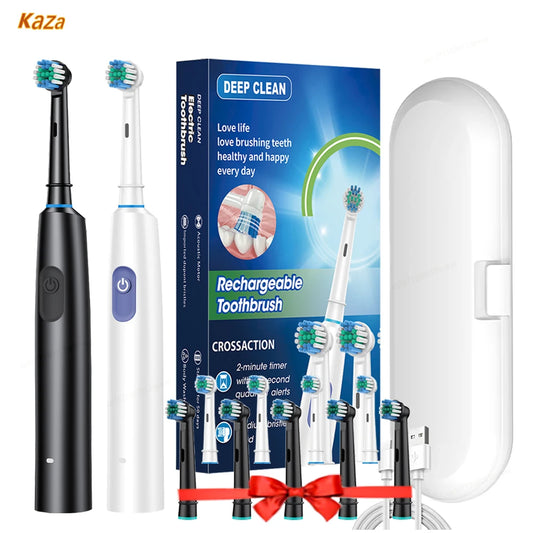 🦷 Brosse à Dents Électrique Rotative Rechargeable – Jusqu’à 30 Jours d’Autonomie – 5 Modes & 8 Têtes Incluses