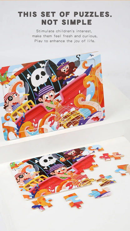 Puzzle en bois 30 pcs – Dinosaures, Sirène ou Camion de pompiers : explore, découvre, grandis ! “Stimule la concentration, la mémoire visuelle et la motricité fine – Jouet éducatif, sain et adorable."