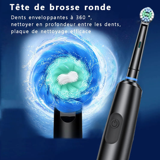 🦷 Brosse à Dents Électrique Rotative Rechargeable – Jusqu’à 30 Jours d’Autonomie – 5 Modes & 8 Têtes Incluses