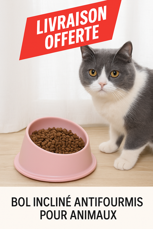 Bol incliné antifourmis en inox pour chat et chien. Gamelle ergonomique, stable et facile à nettoyer. Livraison offerte – Offrez le meilleur à votre animal !