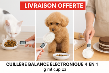 Cuillère balance électronique 4 en 1 – Mesure g, ml, cup, oz – Idéal cuisine & croquettes animaux