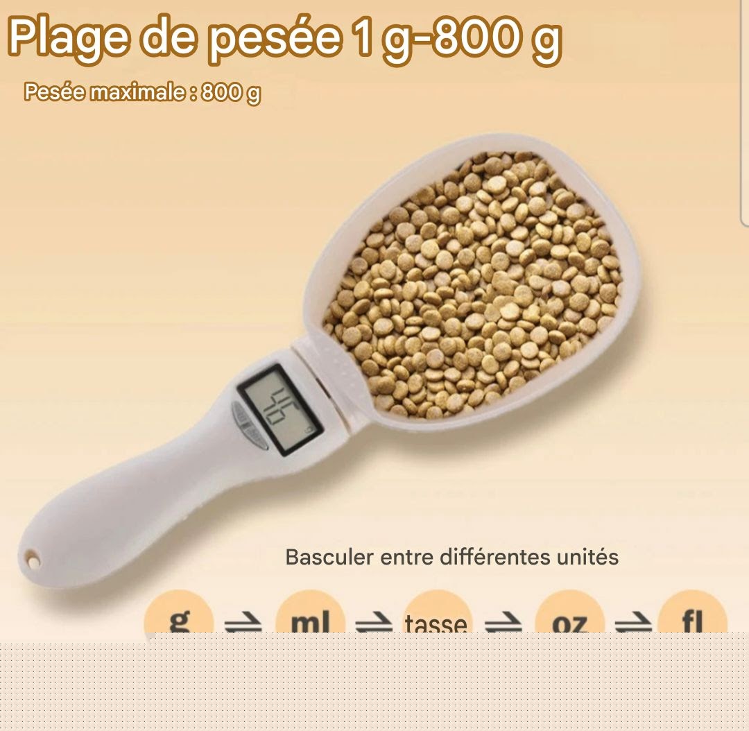 Cuillère balance électronique 4 en 1 – Mesure g, ml, cup, oz – Idéal cuisine & croquettes animaux